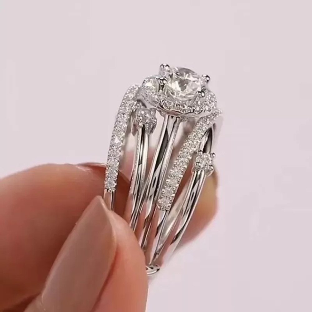 New Women’s 925 Silver Shiny Multilayer Diamond Ring - Picture 4 of 6